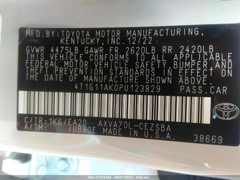 2023 TOYOTA CAMRY SE - 4T1G11AK0PU123829