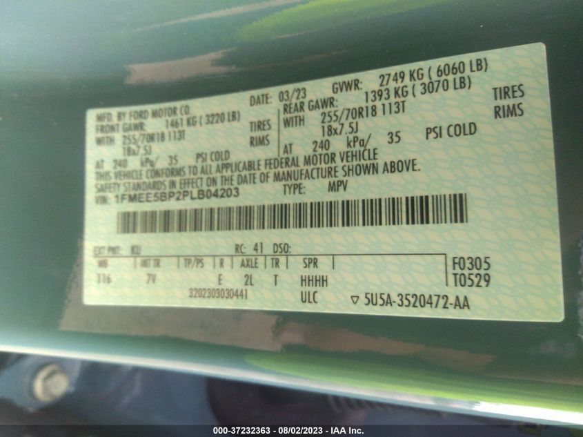 2023 FORD BRONCO BASE/BIG BEND - 1FMEE5BP2PLB04203