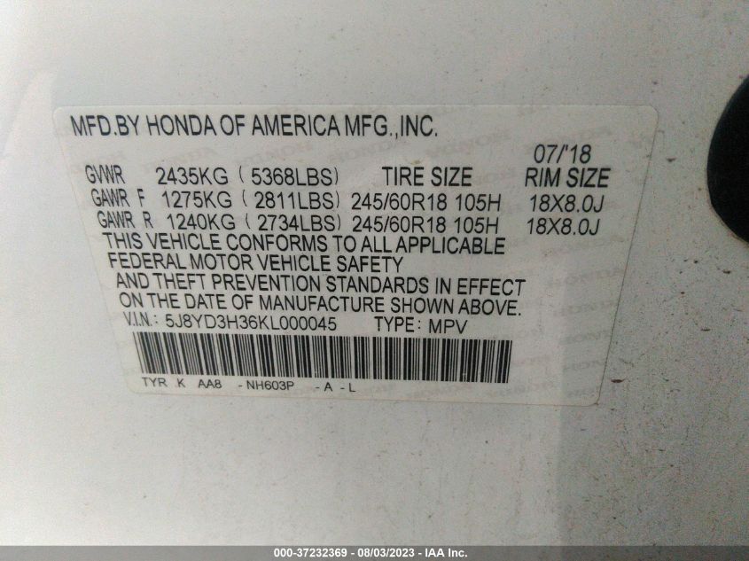 2019 ACURA MDX - 5J8YD3H36KL000045