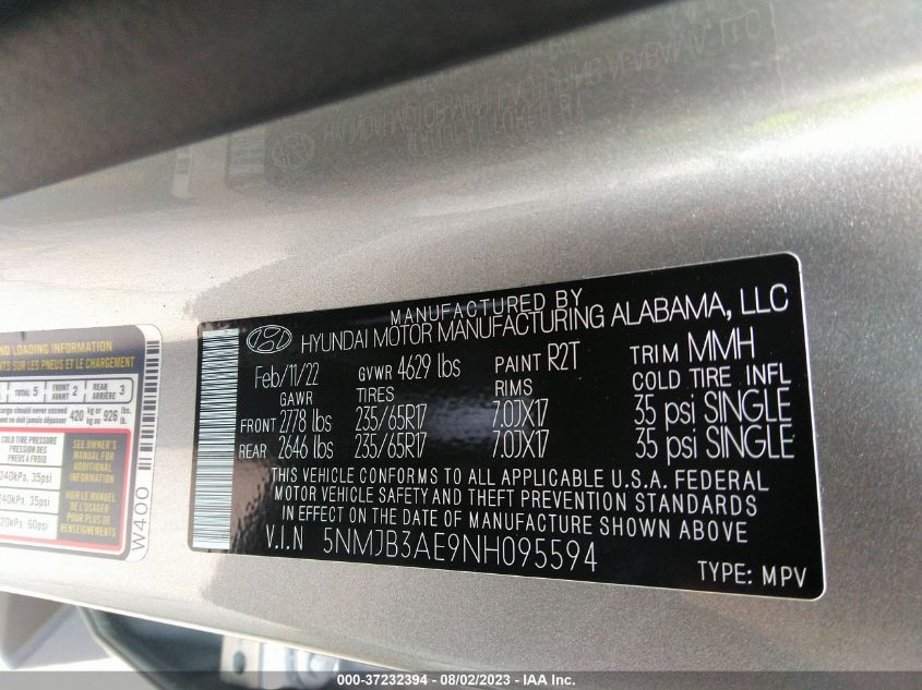 2022 HYUNDAI TUCSON SEL - 5NMJB3AE9NH095594