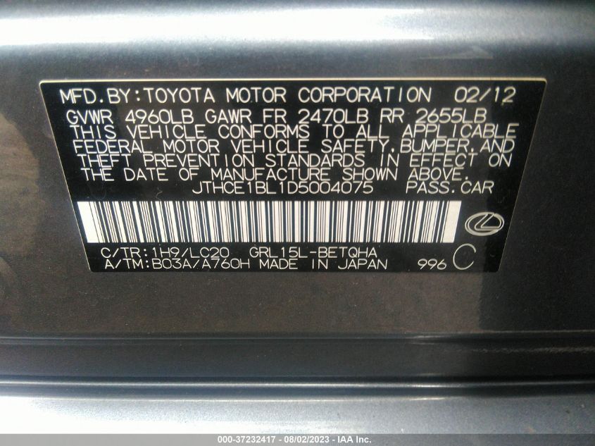 2013 LEXUS GS 350 - JTHCE1BL1D5004075