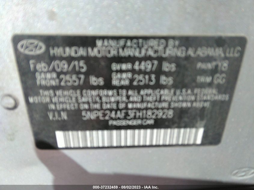 2015 HYUNDAI SONATA 2.4L SE - 5NPE24AF3FH182928