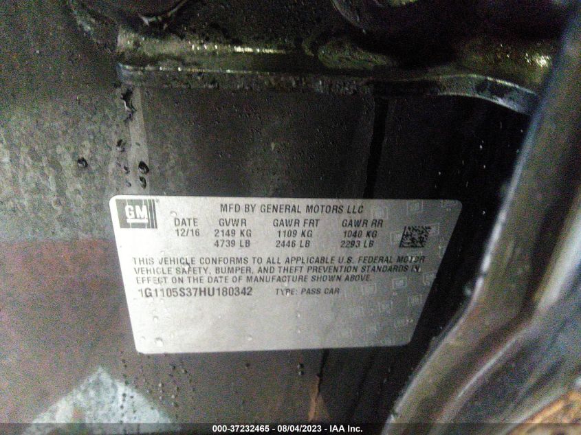 2017 CHEVROLET IMPALA LT - 1G1105S37HU180342
