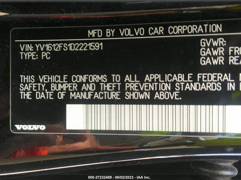 2013 VOLVO S60 T5 - YV1612FS1D2221591