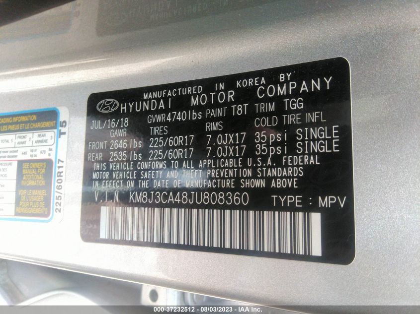 2018 HYUNDAI TUCSON SEL - KM8J3CA48JU808360