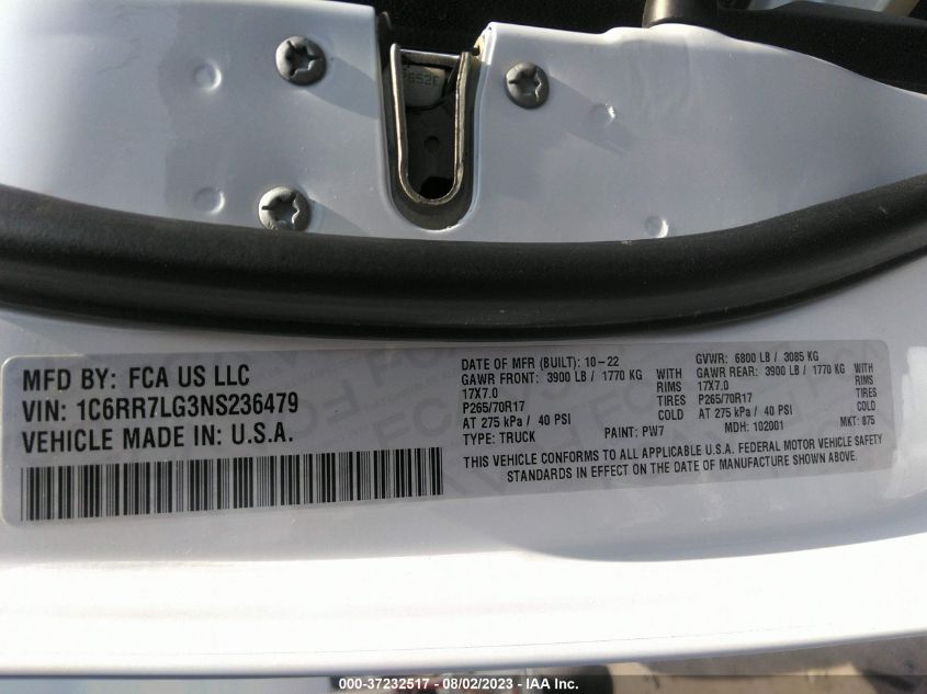 2022 DODGE RAM 1500 1C6RR7LGNS236479