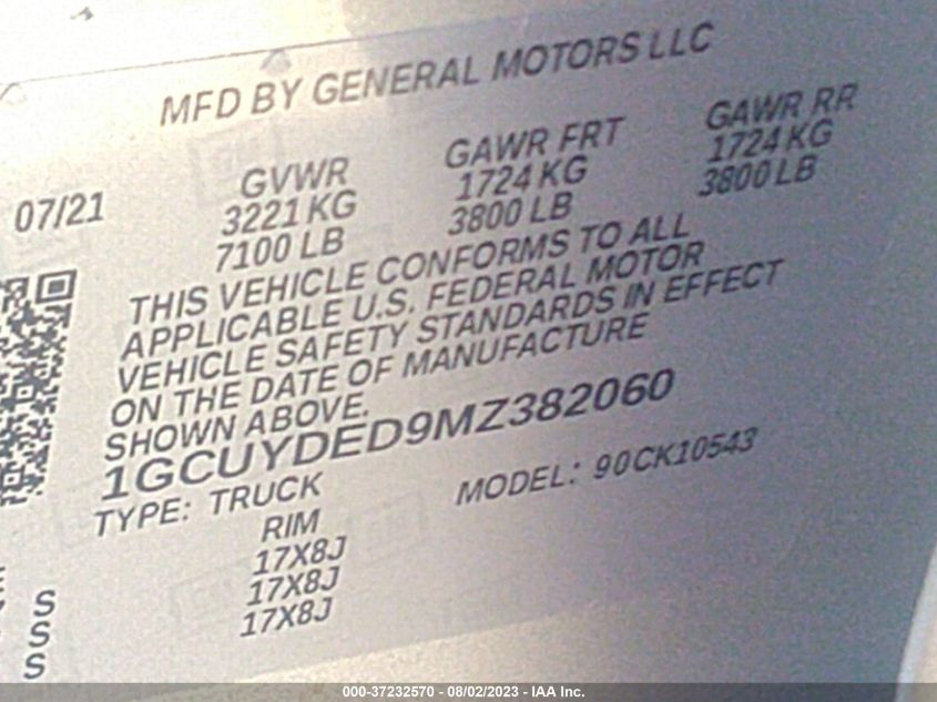2021 CHEVROLET SILVERADO 1500 LT - 1GCUYDED9MZ382060