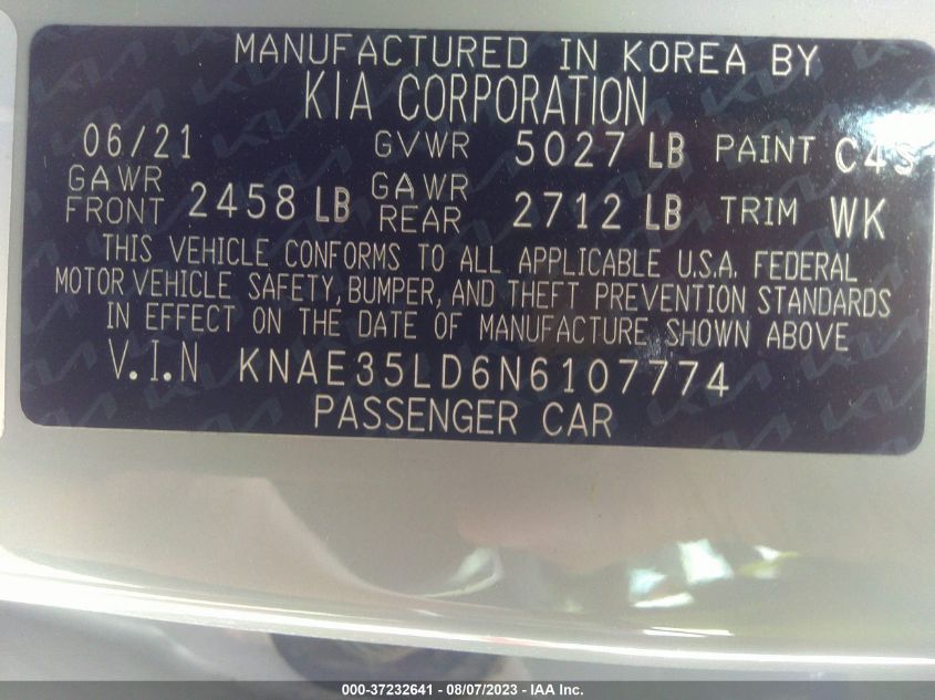 2022 KIA STINGER GT-LINE - KNAE35LD6N6107774