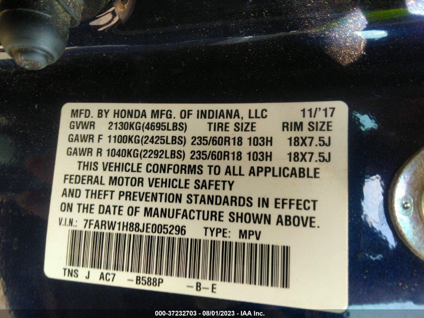 2018 HONDA CR-V EX-L - 7FARW1H88JE005296