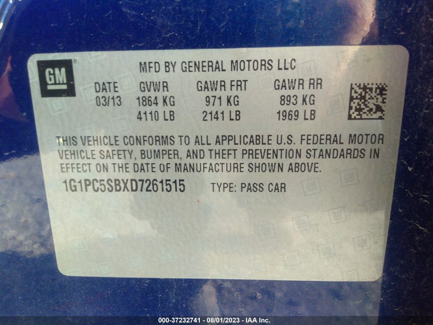 2013 CHEVROLET CRUZE LT - 1G1PC5SBXD7261515