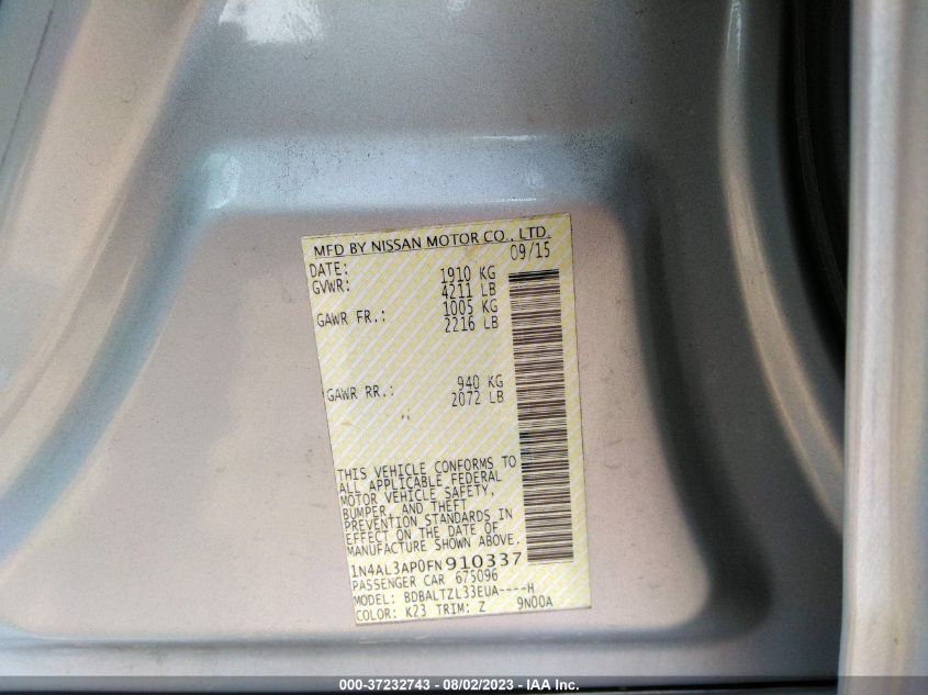 2015 NISSAN ALTIMA 2.5 SL - 1N4AL3AP0FN910337