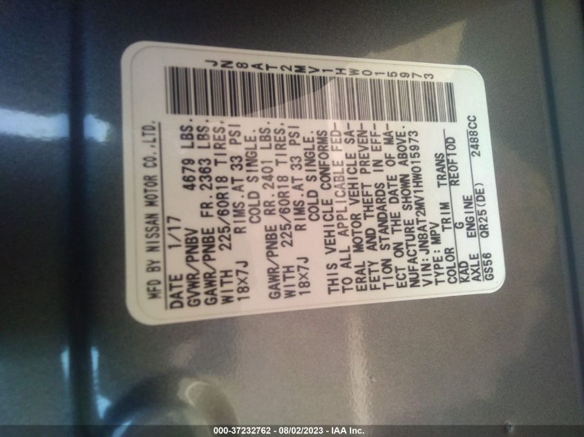 2017 NISSAN ROGUE S/SL/SV - JN8AT2MV1HW015973