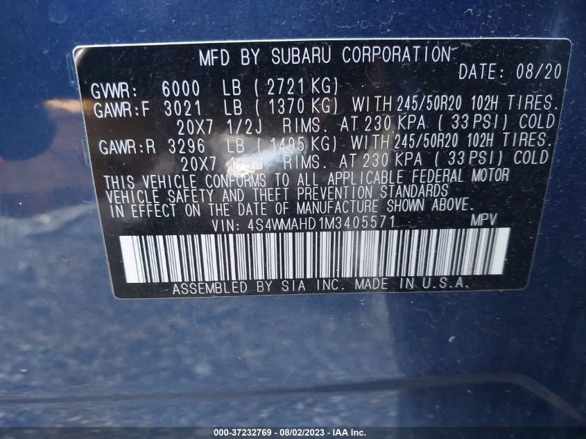 2021 SUBARU ASCENT PREMIUM - 4S4WMAHD1M3405571