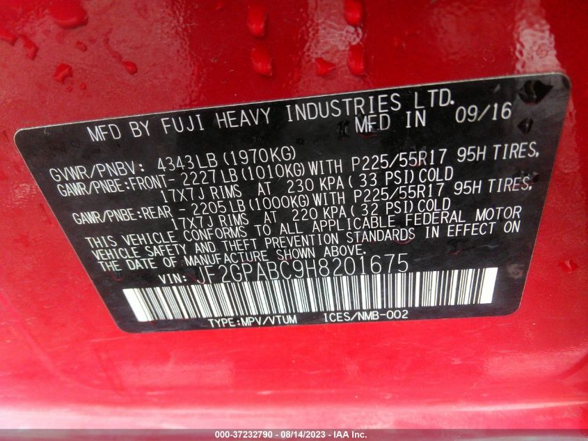 2017 SUBARU CROSSTREK PREMIUM - JF2GPABC9H8201675