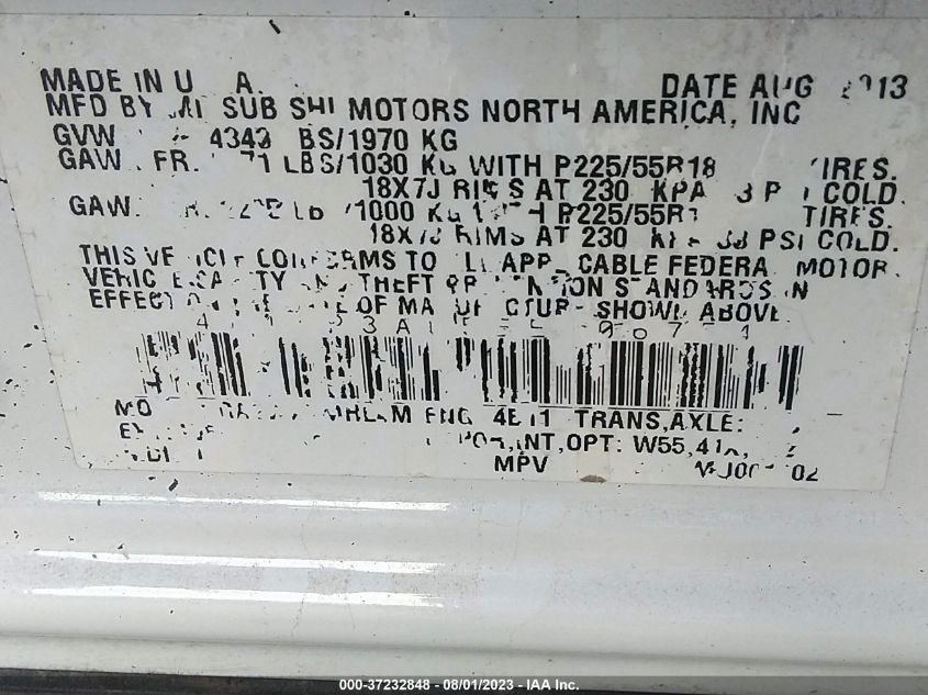 2014 MITSUBISHI OUTLANDER SPORT ES - 4A4AP3AU5EE006754