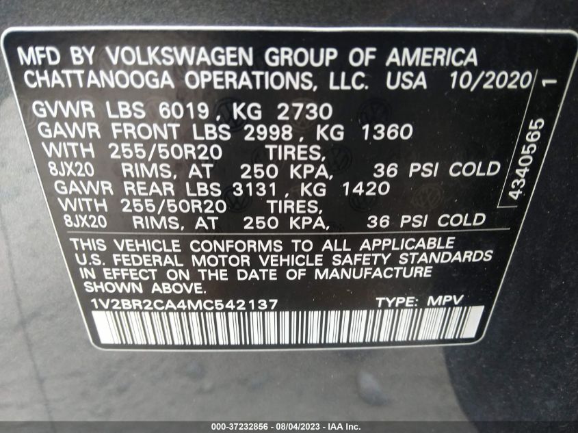 2021 VOLKSWAGEN ATLAS 3.6L V6 SEL - 1V2BR2CA4MC542137