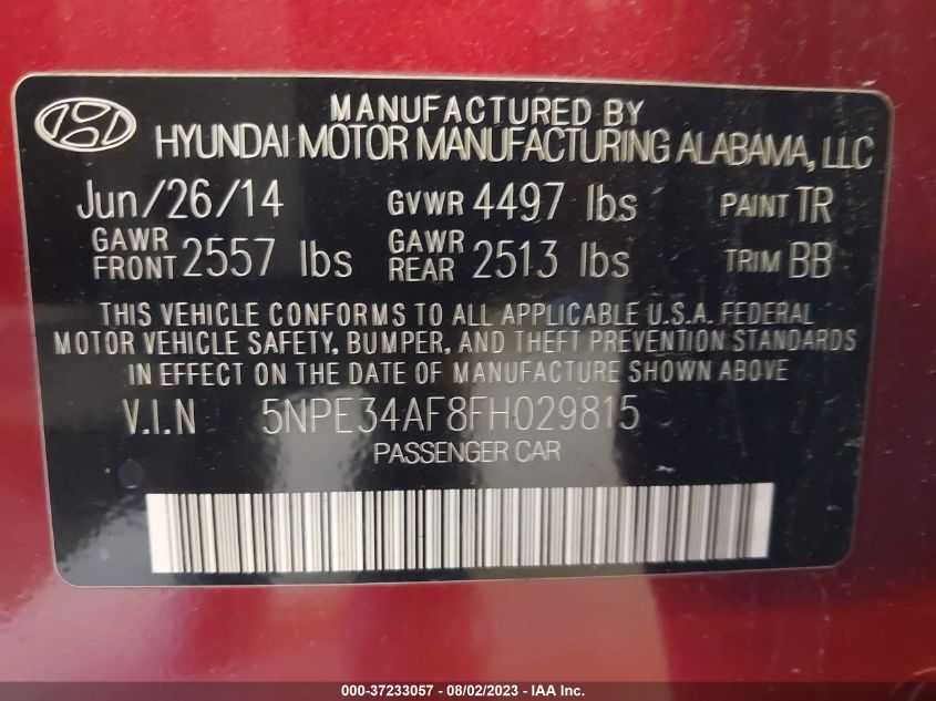 2015 HYUNDAI SONATA 2.4L SPORT - 5NPE34AF8FH029815