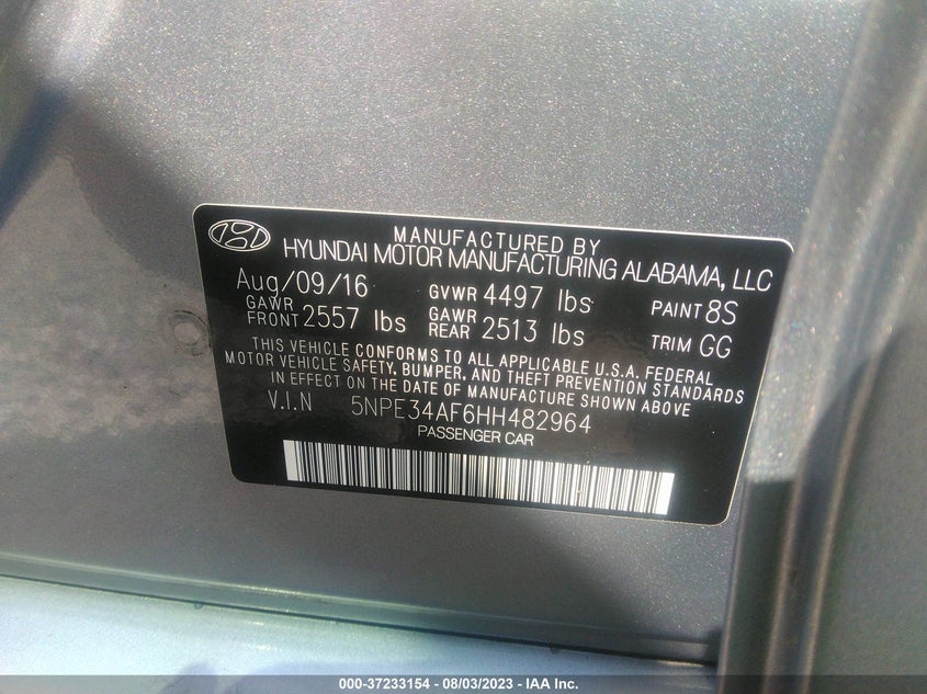VIN 5NPE34AF6HH482964 2017 HYUNDAI SONATA SPORT