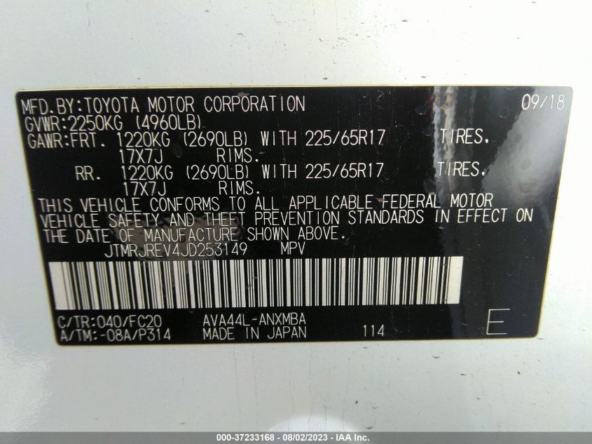 2018 TOYOTA RAV4 HYBRID - JTMRJREV4JD253149