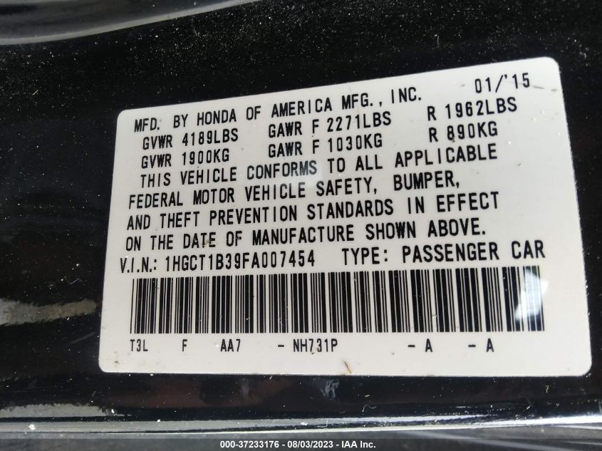 2015 HONDA ACCORD COUPE LX-S - 1HGCT1B39FA007454