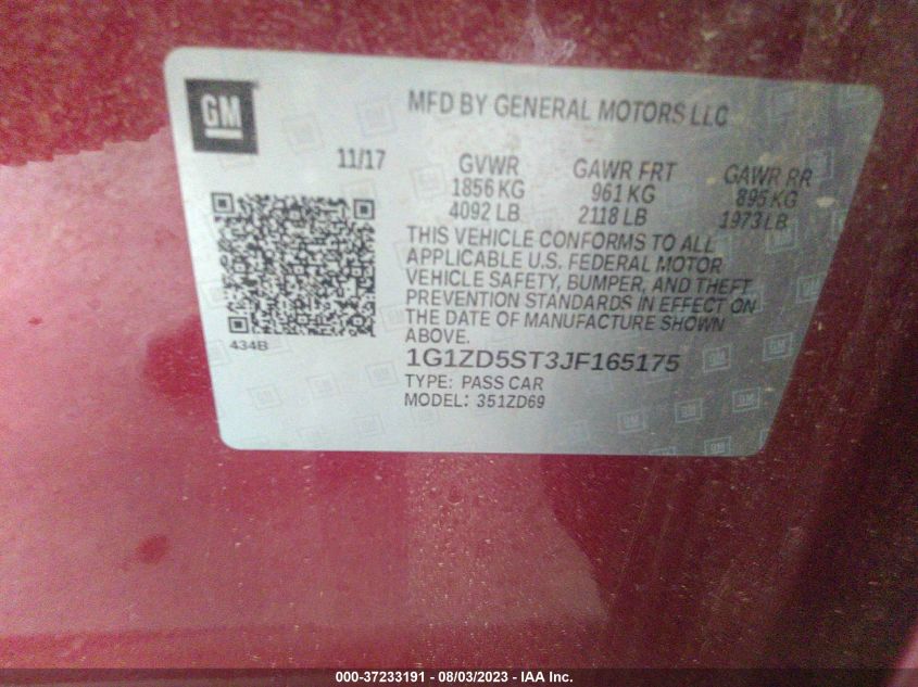 2018 CHEVROLET MALIBU LT - 1G1ZD5ST3JF165175