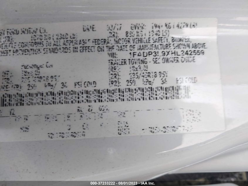 2017 FORD FOCUS ST - 1FADP3L9XHL242559