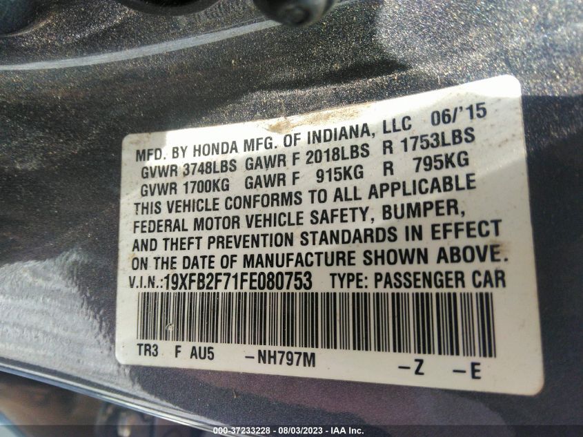 2015 HONDA CIVIC SEDAN SE - 19XFB2F71FE080753