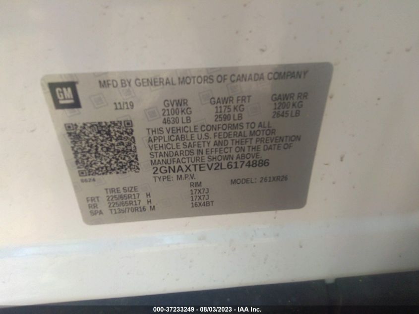 2020 CHEVROLET EQUINOX LT - 2GNAXTEV2L6174886