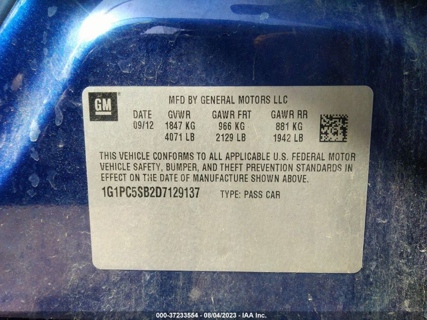 2013 CHEVROLET CRUZE 1LT - 1G1PC5SB2D7129137