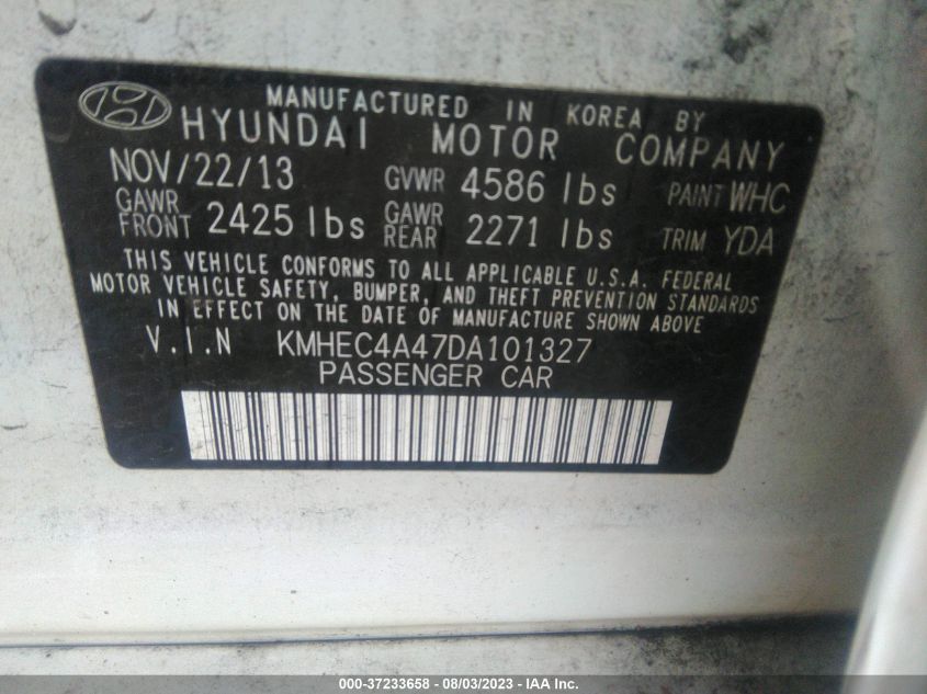 2013 HYUNDAI SONATA HYBRID LIMITED - KMHEC4A47DA101327