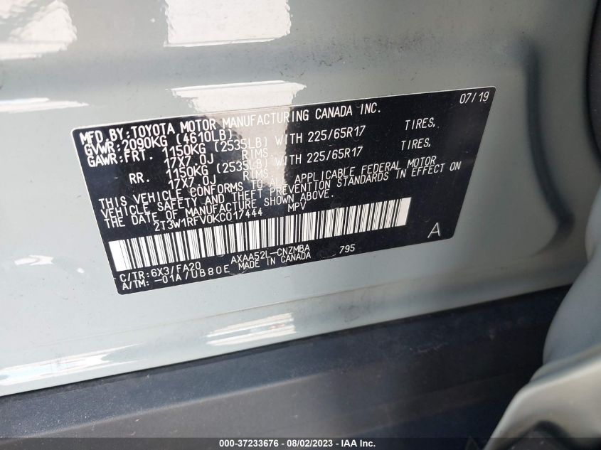 2019 TOYOTA RAV4 XLE - 2T3W1RFV0KC017444