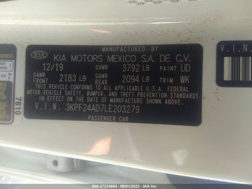 2020 KIA FORTE LXS - 3KPF24AD7LE203279
