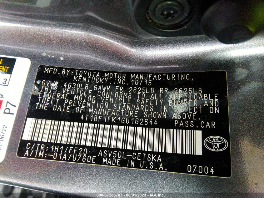2016 TOYOTA CAMRY LE/XLE/SE/XSE - 4T1BF1FK1GU162644