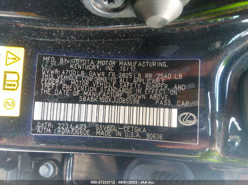 2018 LEXUS ES ES 350 - 58ABK1GGXJU085598