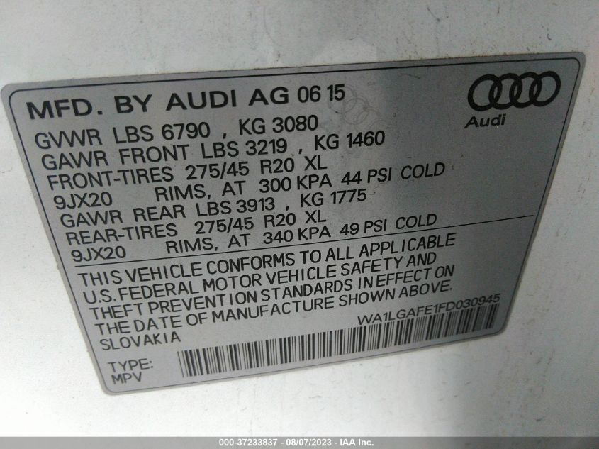 2015 AUDI Q7 3.0T PREMIUM PLUS - WA1LGAFE1FD030945