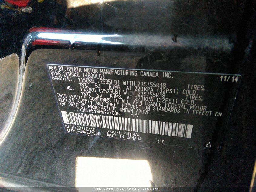 2015 TOYOTA RAV4 LIMITED - 2T3DFREV9FW257686
