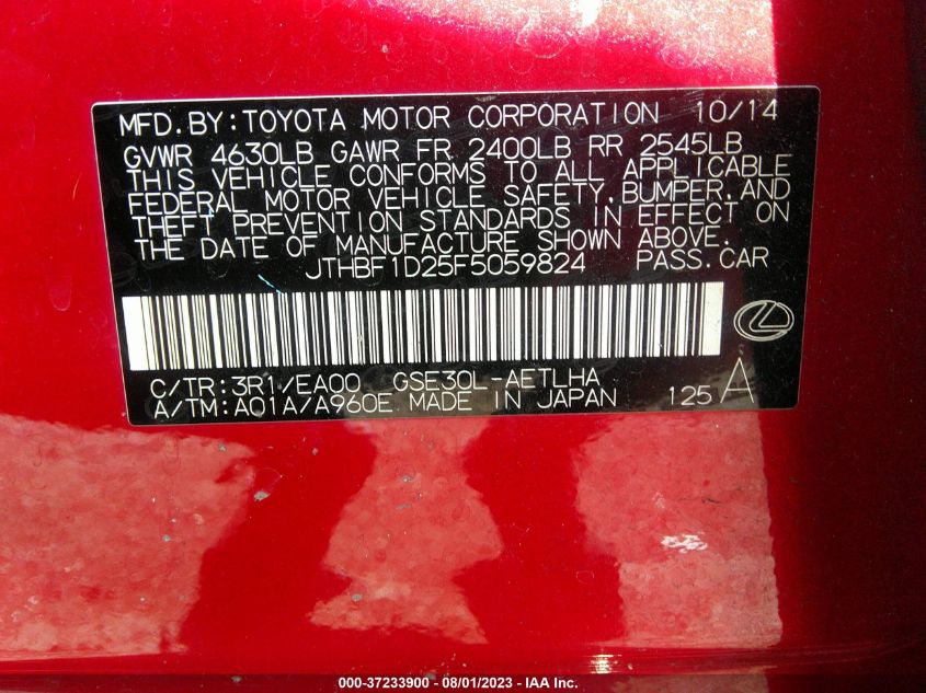 2015 LEXUS IS 250 - JTHBF1D25F5059824