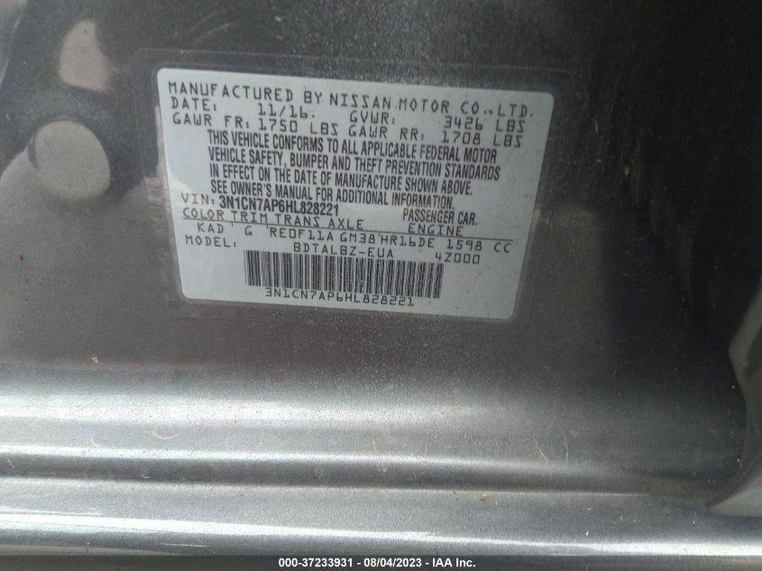 2017 NISSAN VERSA SEDAN SV - 3N1CN7AP6HL828221