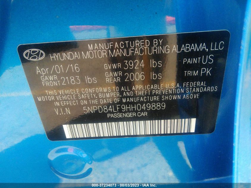 2017 HYUNDAI ELANTRA SE - 5NPD84LF9HH049889