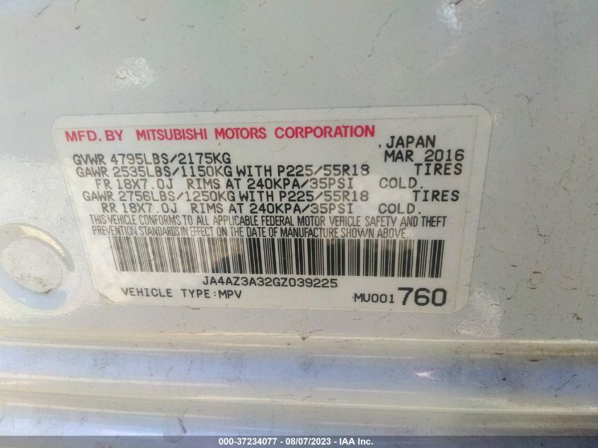 2016 MITSUBISHI OUTLANDER SE/SEL/ES - JA4AZ3A32GZ039225