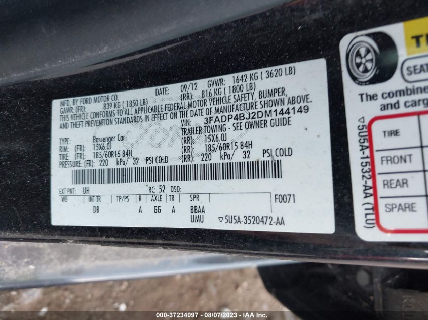 2013 FORD FIESTA SE - 3FADP4BJ2DM144149