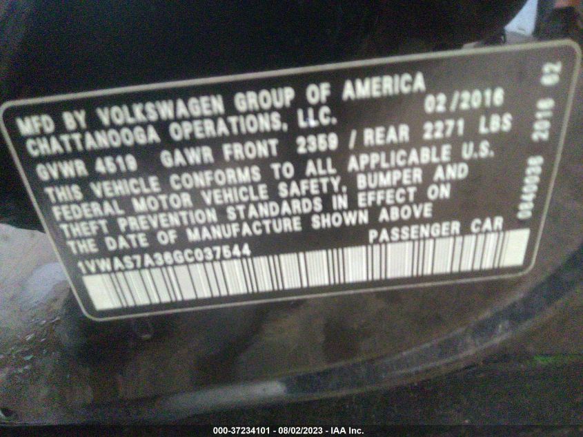 2016 VOLKSWAGEN PASSAT 1.8T S - 1VWAS7A36GC037544