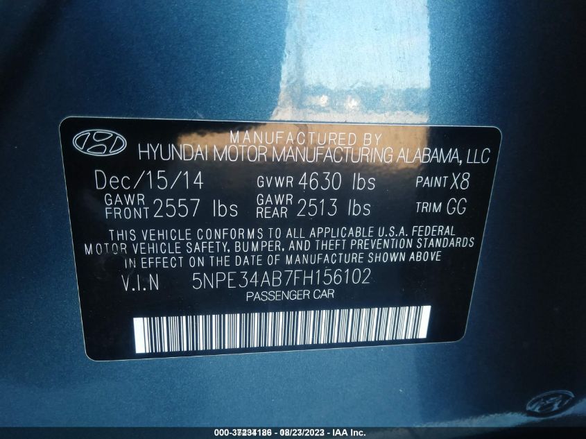 2015 HYUNDAI SONATA 2.0T SPORT - 5NPE34AB7FH156102
