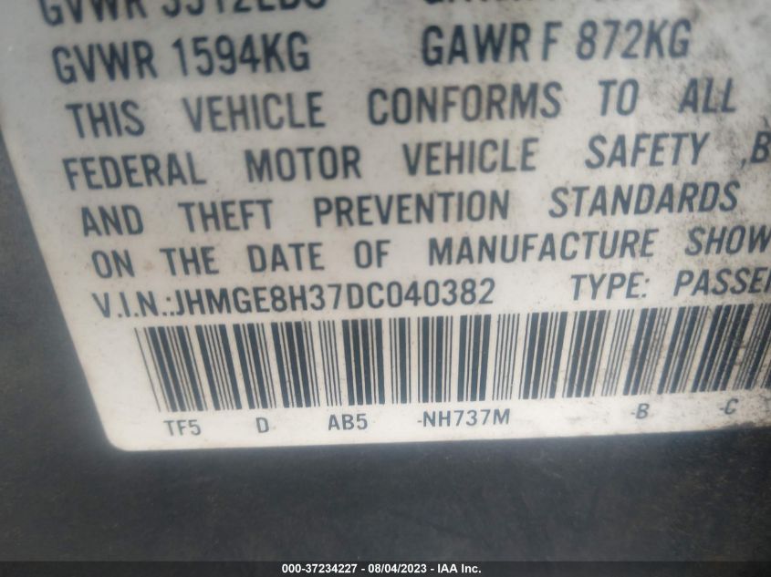 2013 HONDA FIT - JHMGE8H37DC040382