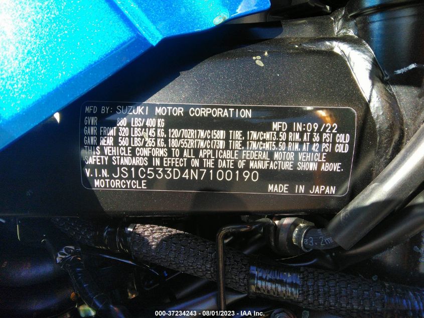 2022 SUZUKI GSX-S750 M/Z JS1C533D4N7100190