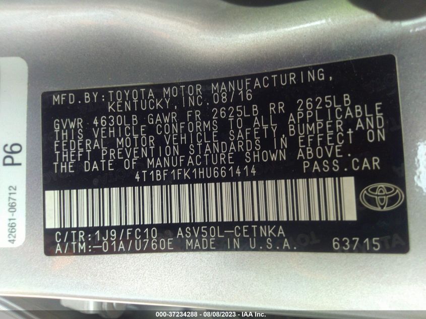 2017 TOYOTA CAMRY LE - 4T1BF1FK1HU661414