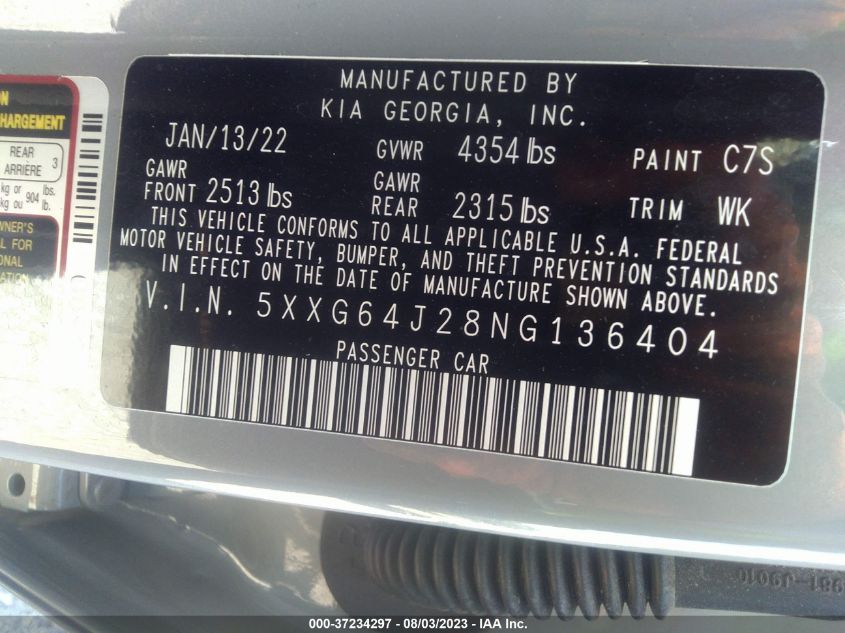 2022 KIA K5 GT-LINE - 5XXG64J28NG136404