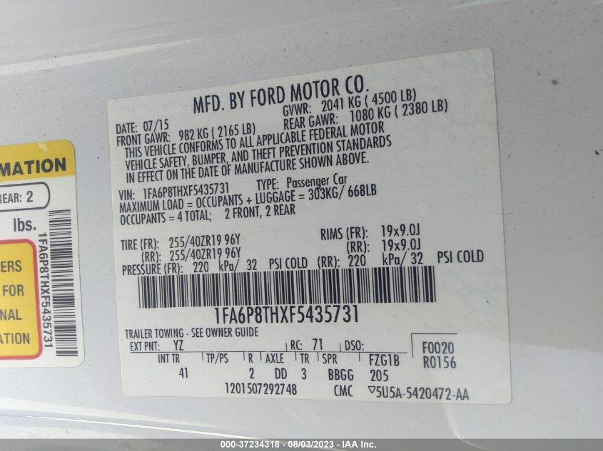 2015 FORD MUSTANG ECOBOOST - 1FA6P8THXF5435731