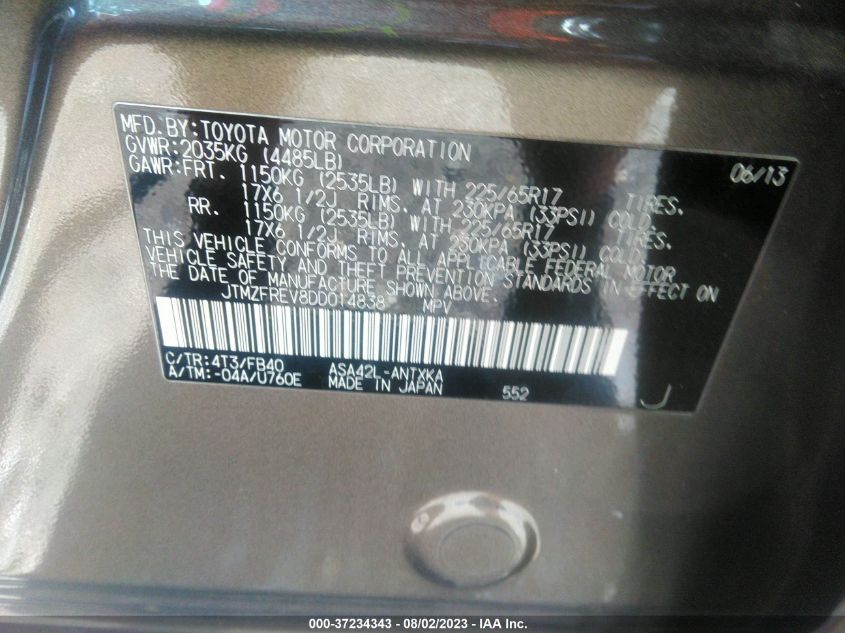2013 TOYOTA RAV4 LE - JTMZFREV8DD014838