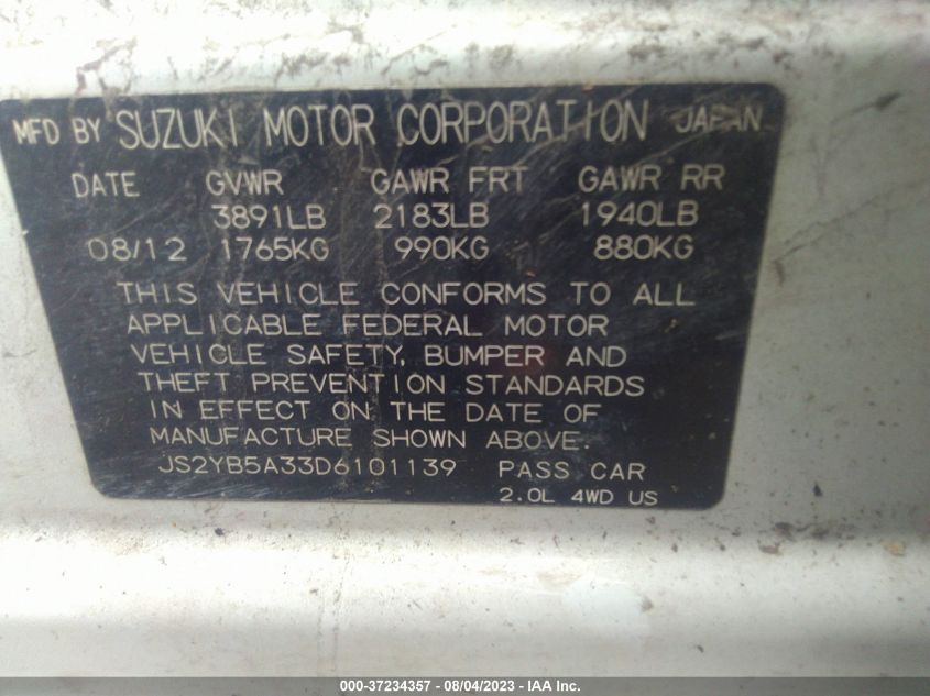 2013 SUZUKI SX4 CROSSOVER JS2YB5A33D6101139